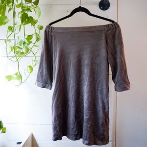 Off Shoulder Suede Gray Dress with Pockets